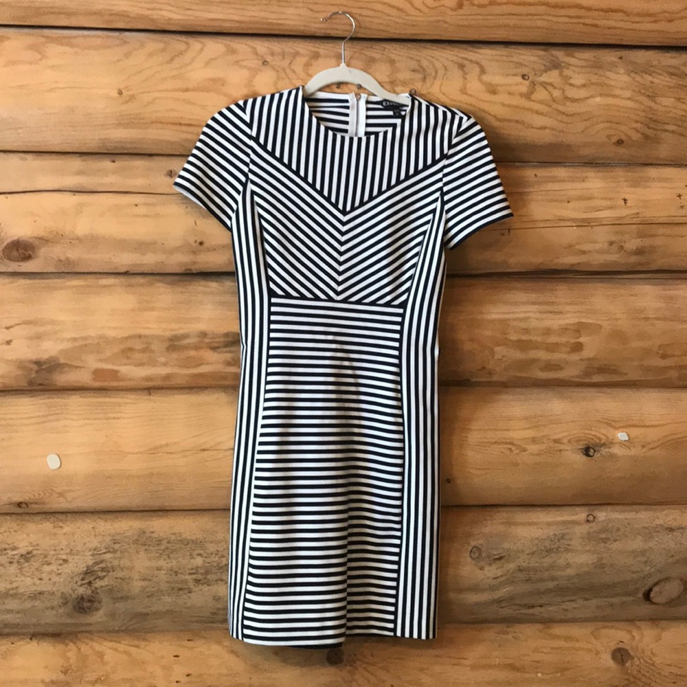 Express • white black striped mini bodycon dress